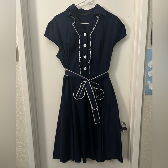 Dresses & Skirts - Vintage style blue dress with white heart buttons